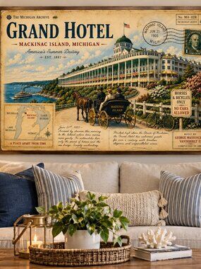 Vintage Mackinac Island Grand Hotel Canvas Print | Retro Michigan Wall Art